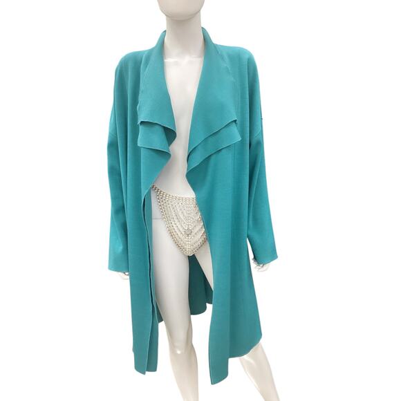 St. John Cardigan Women’s Size M Open Layered Wool Blend Waterfall Turquoise - Picture 2 of 5